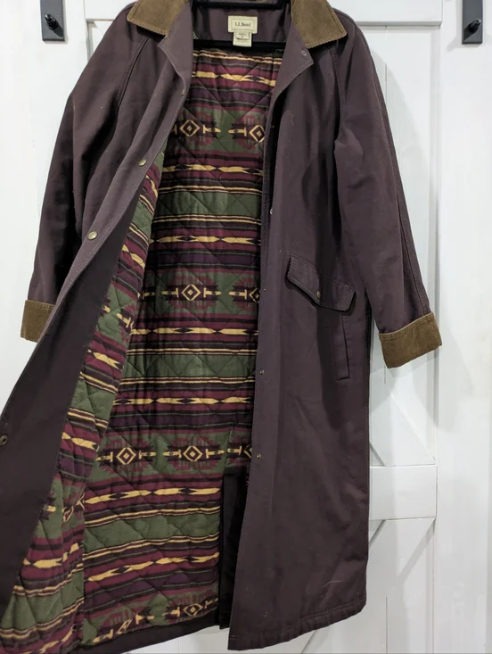 L.L. Bean Dark Plum Canvas Barn Coat with Corduroy Trim Adirondack - Picture 2 of 6